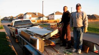 David and Vic with junk from the first stops.